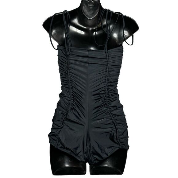 NEW HAH black ruched retro tie halter neck romper one piece swimsuit size medium - Picture 8 of 8